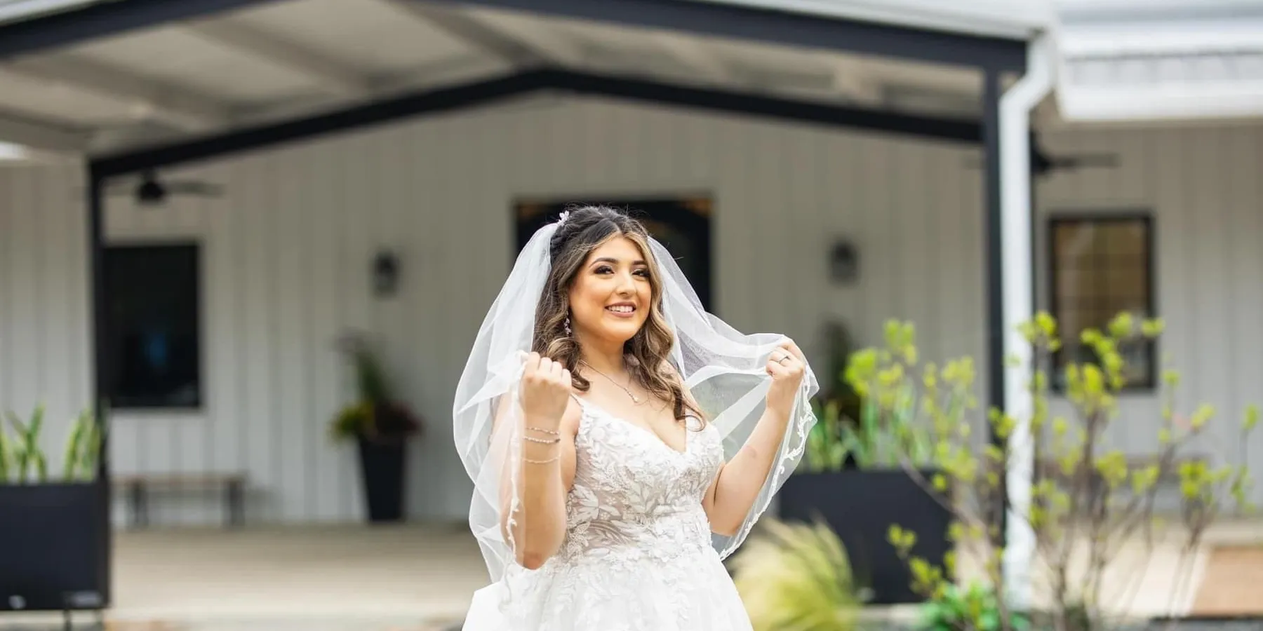 Romantic bridal portrait with veil at Lakefront Acres in Kerens, TX, a scenic wedding venue with transparent pricing
