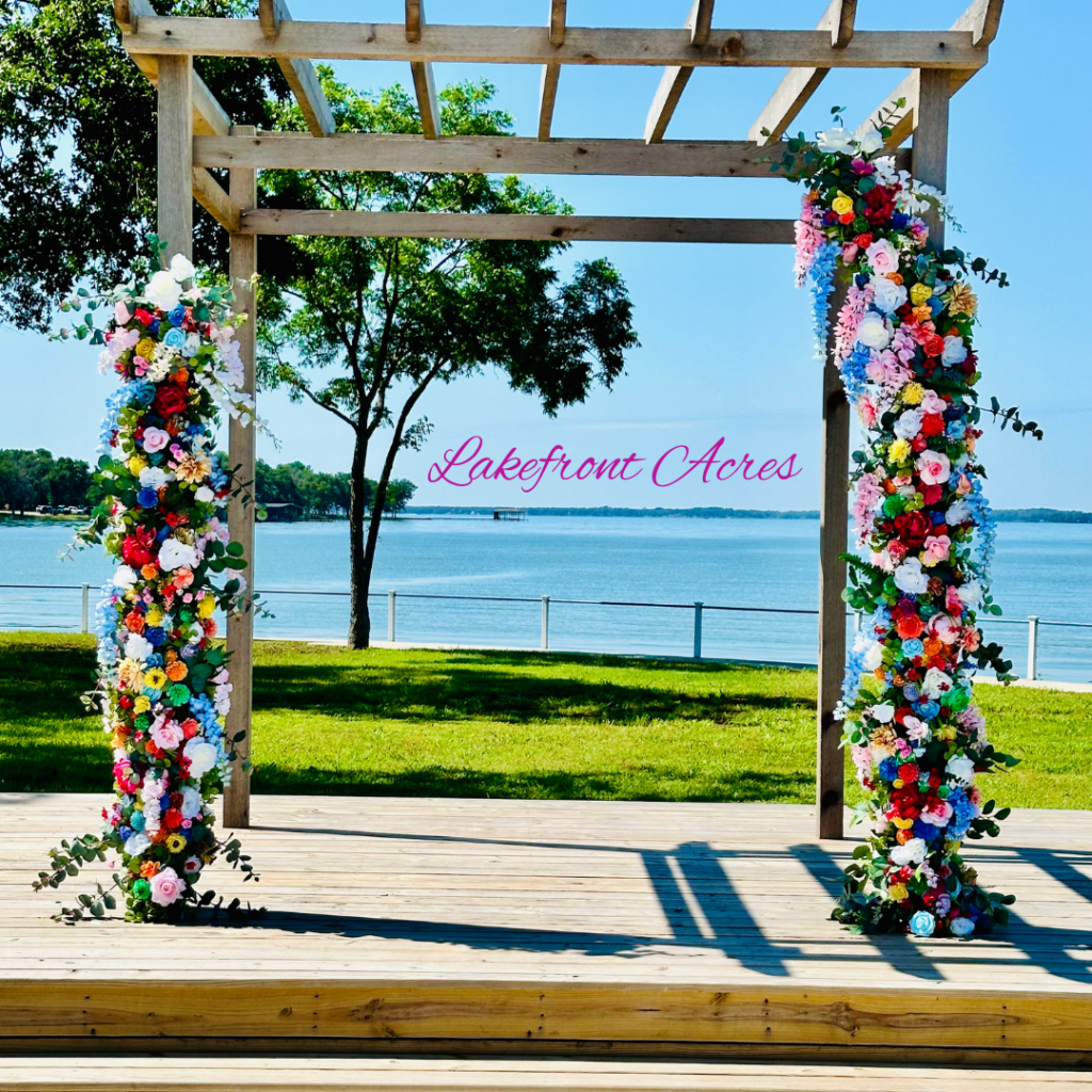 Engaged couple planning a 2027 wedding date at a scenic Dallas area lakefront wedding venue
