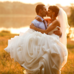 Outdoor lakefront wedding ceremony near Dallas Texas at Lakefront Acres wedding venue