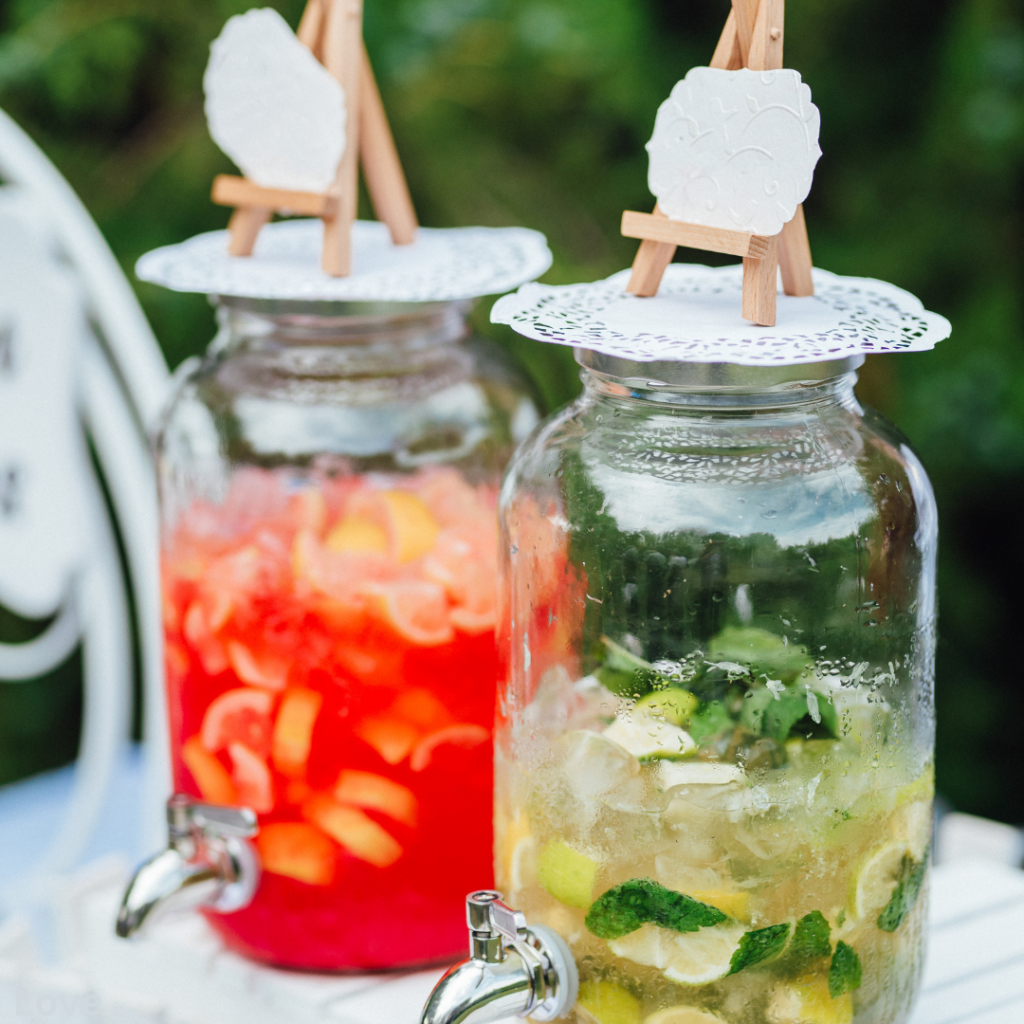 Pre-batched signature cocktails, wedding drink ideas, East Texas wedding venue ideas, summer Texas wedding ideas