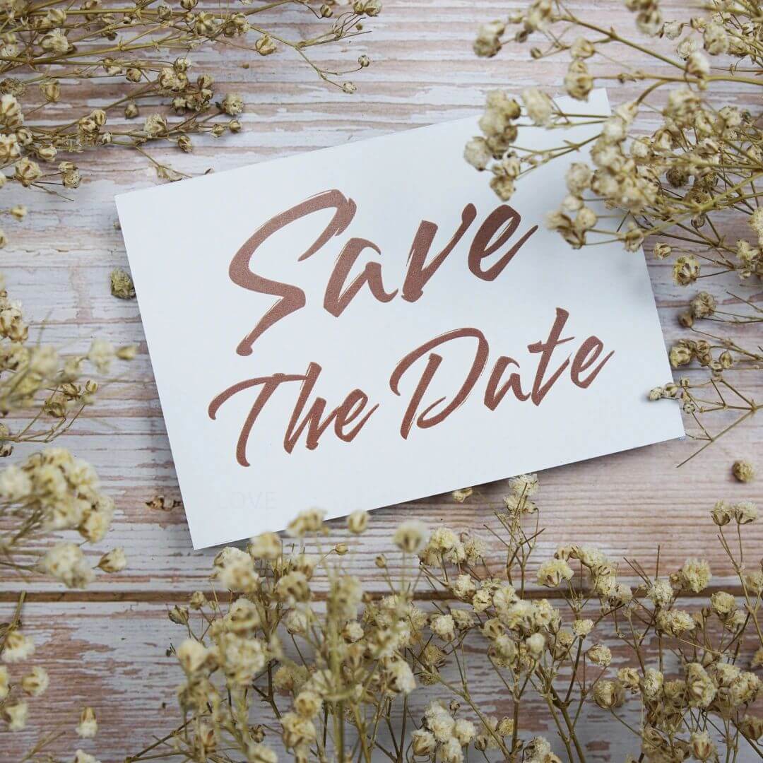 Corsicana Texas wedding venue save the date.
