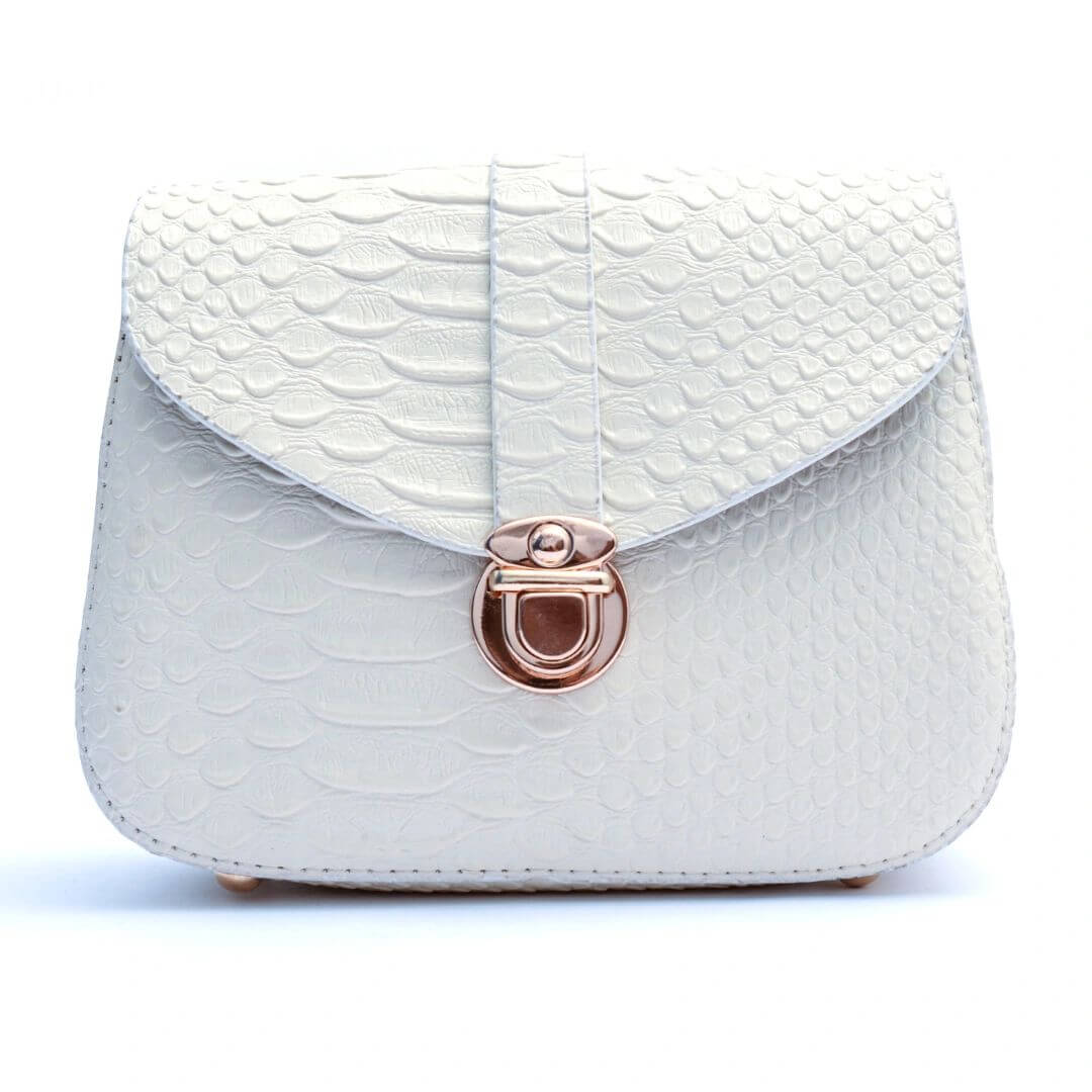 White purse with gold clasp used for wedding venue near Corsicana.