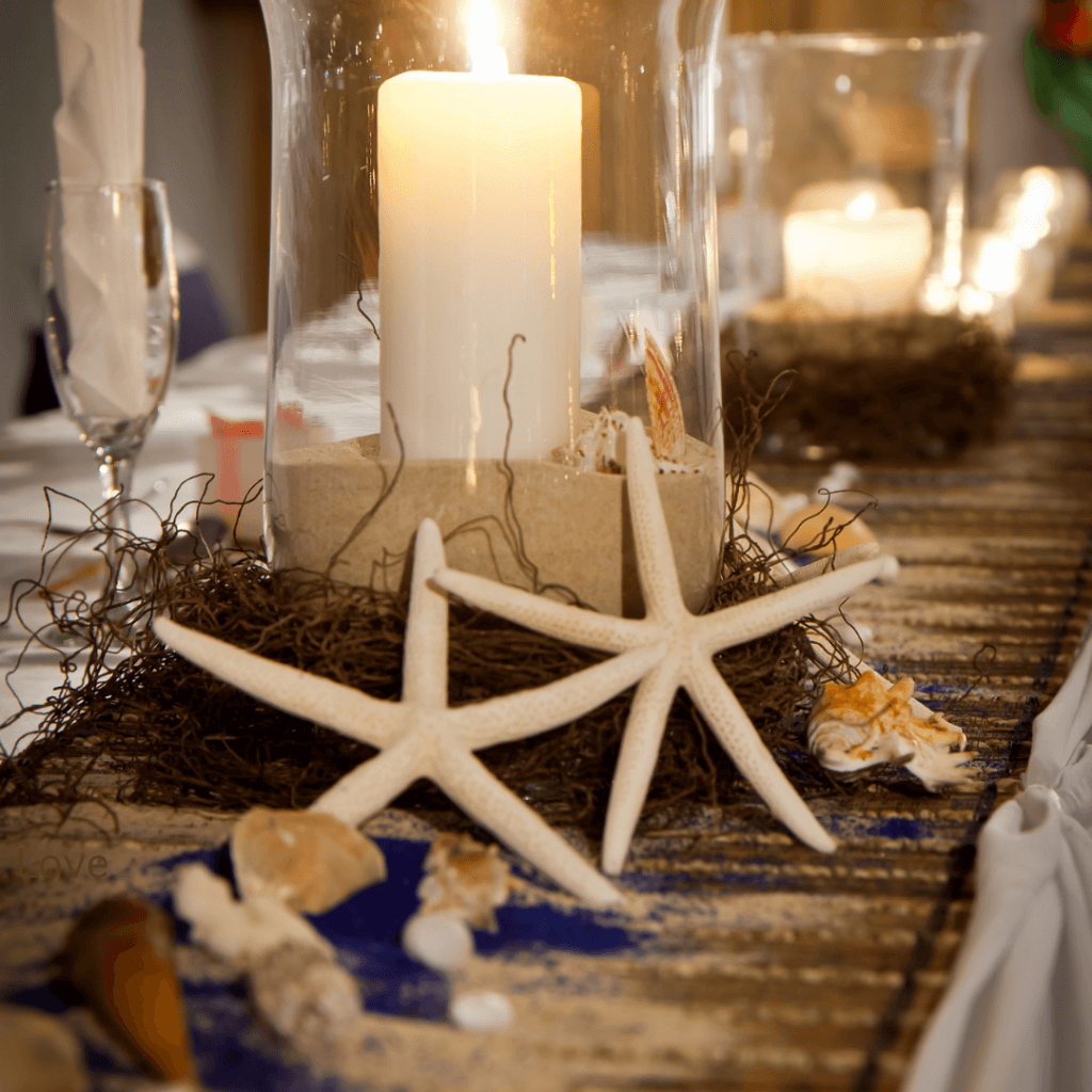 Beach Theme tablescape at wedding venue near Dallas.