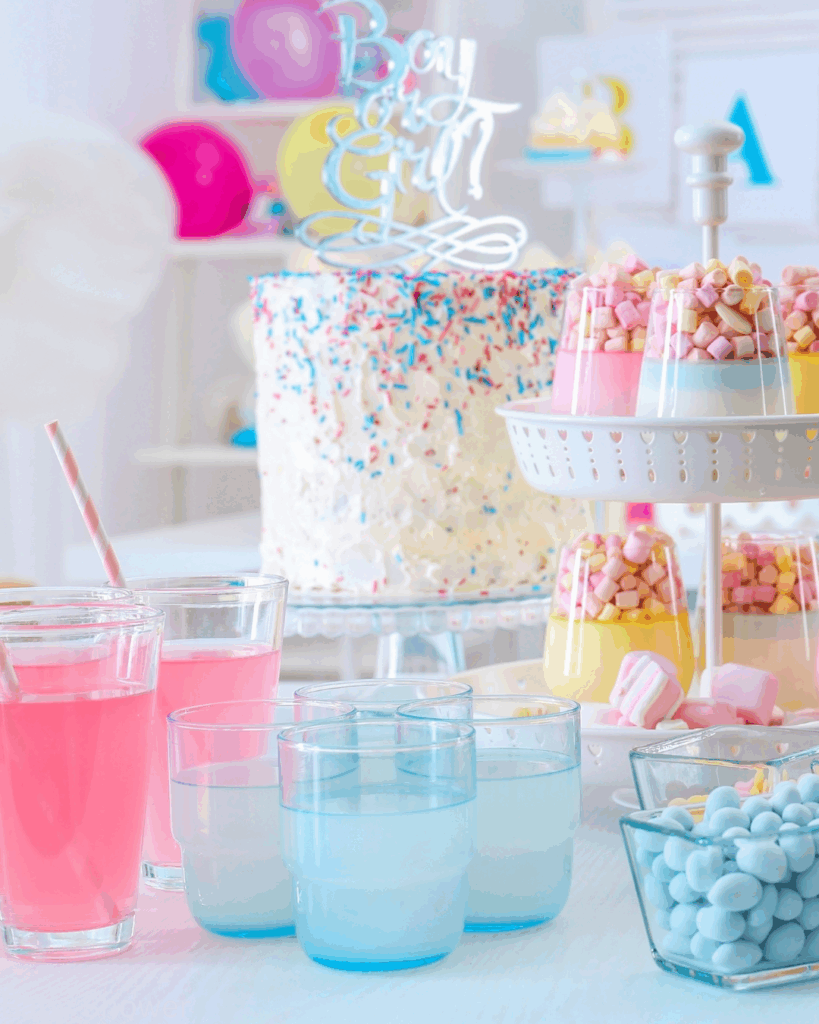 Baby shower setup with pastel décor at Lakefront Acres event venue