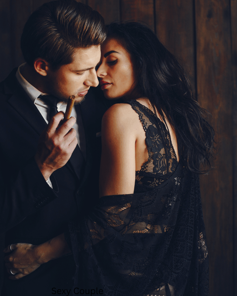 Couple leaning in for a kiss during a spicy truth or dare moment.