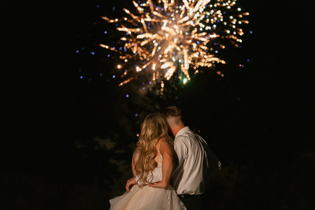 Fireworks over Richland-Chambers Lake at Lakefront Acres wedding venue.